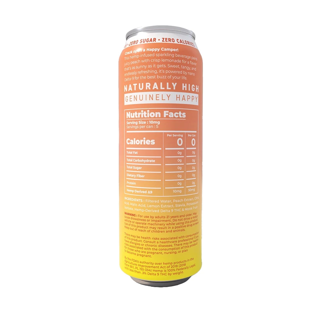 Happy Camper Peach Lemonade - 50MG D9 THC Extra Strength Sparkling Beverage 12 Pack