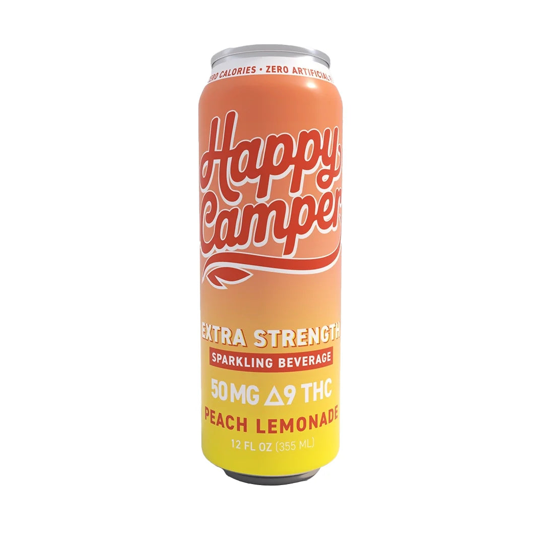 Happy Camper Peach Lemonade - 50MG D9 THC Extra Strength Sparkling Beverage 12 Pack