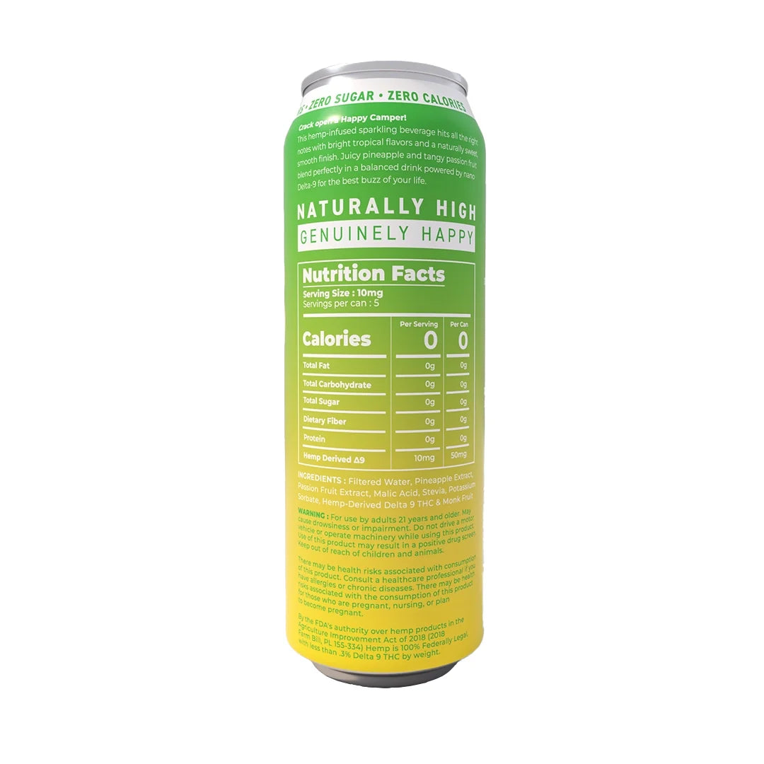Happy Camper Pineapple Passion Fruit - 50MG D9 THC Extra Strength Sparkling Beverage 12 Pack